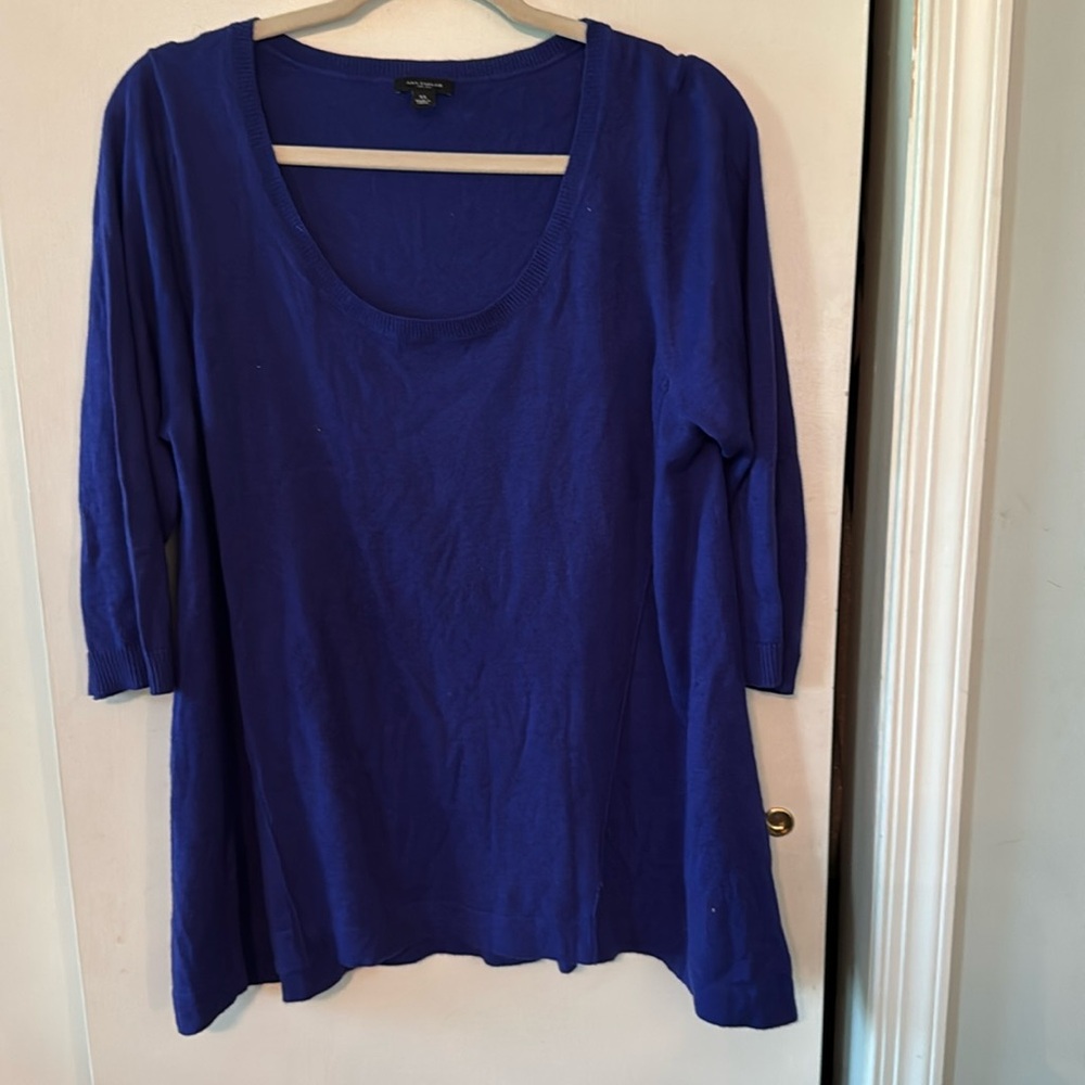 Ann Taylor 3/4 Sleeve Uneven Hem Lightweight Tunic Sweater Dark Blue Sz XL